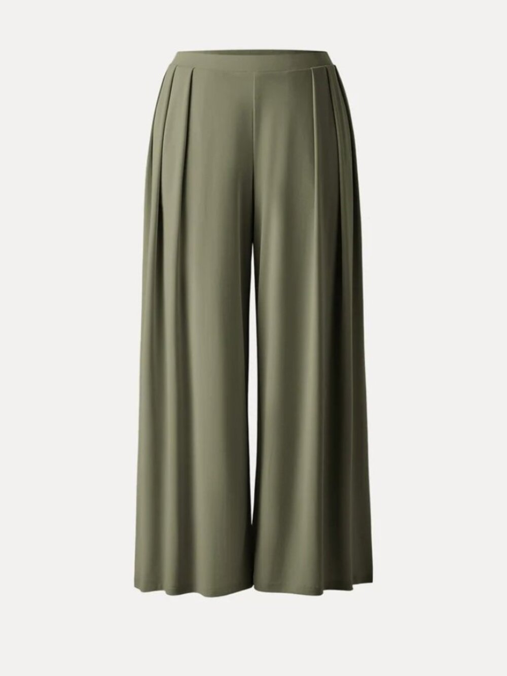 Sandwashed Mid Rise Pleated Wide Leg Palazzo Pant with Pockets - Olive